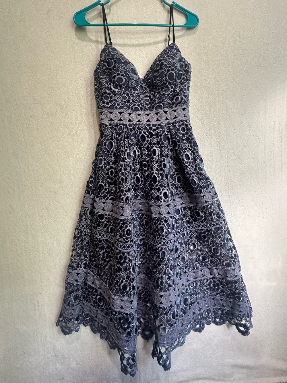 Self-Portrait Azaelea Floral Embroidery Cut-Out Midi Strap Dress in Navy Sz 4 - Picture 3 of 15